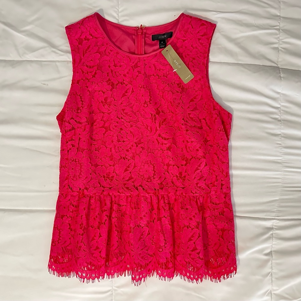 J. Crew fuchsia sleeveless lace top. Size 4. NWT. No flaws.